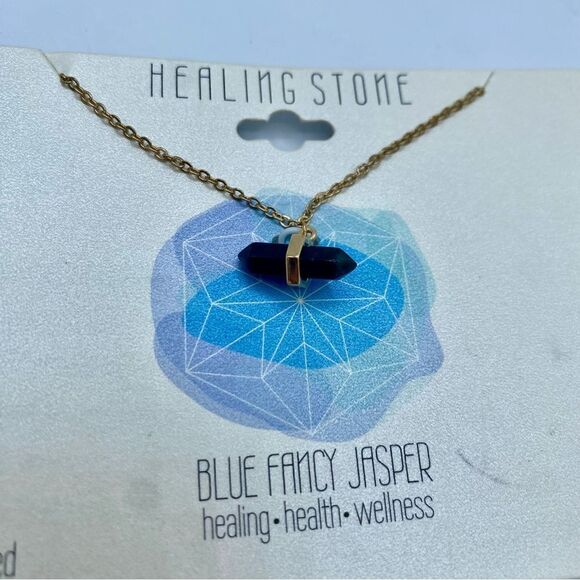 Healing Stone Blue Fancy Jasper Silver Plated Gold Tone Necklace - Picture 3 of 4